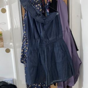 Denim romper shorts.